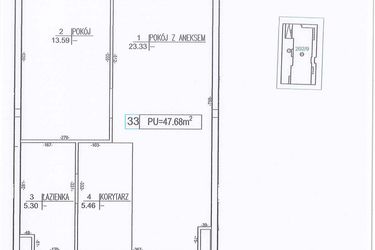 Rzut - Mieszkanie na sprzedaż 2 pokoje o powierzchni 47,68 m² - numer M33 w Nowe Sady 85