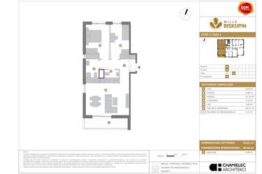 Rzut - Mieszkanie na sprzedaż 3 pokoje o powierzchni 65,44 m² - numer M9 w Wille Biskupin III