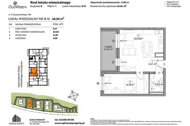 Rzut - Mieszkanie na sprzedaż 2 pokoje o powierzchni 46,55 m² - numer B.15 w Och!Widzew