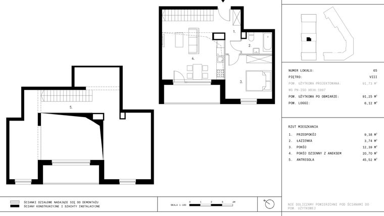 Rzut - Mieszkanie na sprzedaż 2 pokoje o powierzchni 91,25 m² - numer A9.P8 w Nocznickiego 29 bud. A