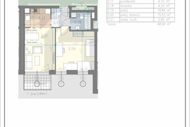 Rzut - Mieszkanie na sprzedaż 2 pokoje o powierzchni 48,66 m² - numer 19 w Residence Przewóz 41