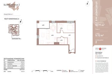 Rzut - Mieszkanie na sprzedaż 2 pokoje o powierzchni 51,77 m² - numer 6 w Kopalniana