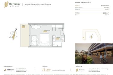 Rzut - Mieszkanie na sprzedaż 1 pokój o powierzchni 28,25 m² - numer H.2.11 w Harmony Resort