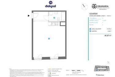 Rzut - Mieszkanie na sprzedaż 1 pokój o powierzchni 46,87 m² - numer 1.3.033 w Granaria
