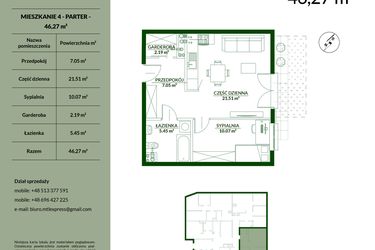 Rzut - Mieszkanie na sprzedaż 2 pokoje o powierzchni 46,27 m² - numer 4 w Bukowa etap II
