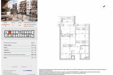 Rzut - Mieszkanie na sprzedaż 2 pokoje o powierzchni 38,6 m² - numer B14 w Symfonia - Chodkiewicza 9