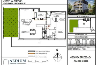 Rzut - Mieszkanie na sprzedaż 3 pokoje o powierzchni 97,81 m² - numer M1 w Miłosza Prestige