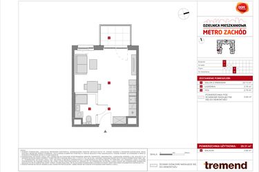 Rzut - Mieszkanie na sprzedaż 1 pokój o powierzchni 29,31 m² - numer E.36 w Dzielnica Mieszkaniowa Metro Zachód - etap 8