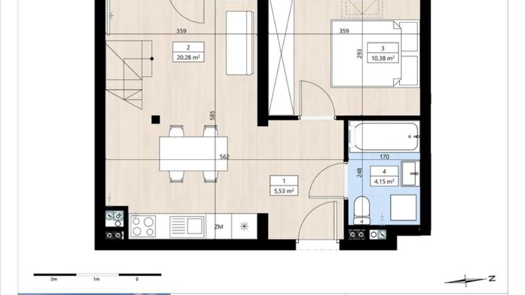 Rzut - Mieszkanie na sprzedaż 2 pokoje o powierzchni 48,46 m² - numer B4/3/33 w Montano bud. B4