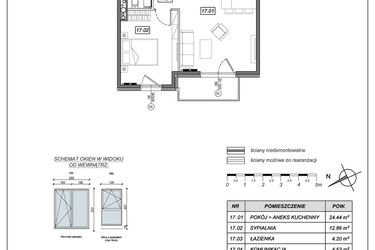Rzut - Mieszkanie na sprzedaż 2 pokoje o powierzchni 46,03 m² - numer 9.A.17 w Nowe Południe bud. 9