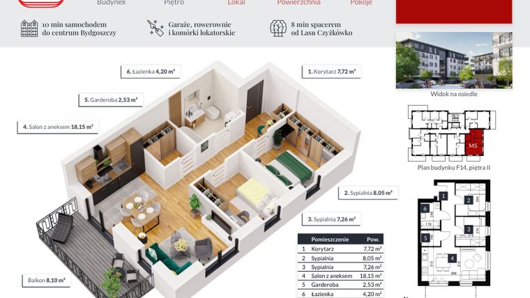 Rzut - Mieszkanie na sprzedaż 3 pokoje o powierzchni 47,91 m² - numer 11 w Tęczowy Zakątek F-14