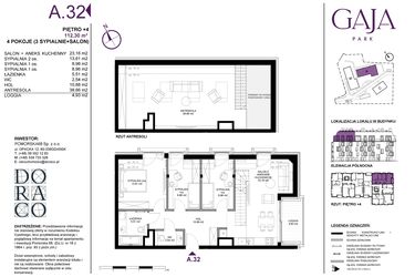 Rzut - Mieszkanie na sprzedaż 4 pokoje o powierzchni 112,3 m² - numer A.32 w Gaja Park