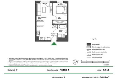 Rzut - Mieszkanie na sprzedaż 2 pokoje o powierzchni 34,85 m² - numer F.2.14 w Nowy Świat Ostoja etap II - EFG