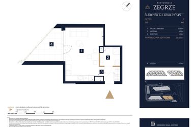Rzut - Mieszkanie na sprzedaż 1 pokój o powierzchni 29,87 m² - numer C45 w Rezydencja Zegrze etap III