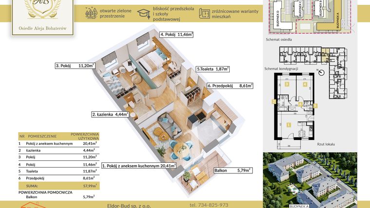 Rzut - Mieszkanie na sprzedaż 3 pokoje o powierzchni 57,99 m² - numer A.11 w Aleja Bohaterów