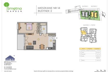 Rzut - Mieszkanie na sprzedaż 2 pokoje o powierzchni 55,52 m² - numer 14 w Smętna Garden