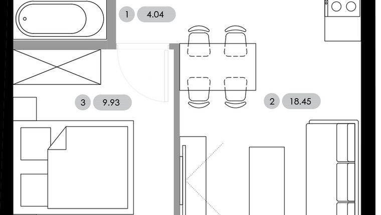 Rzut - Mieszkanie na sprzedaż 2 pokoje o powierzchni 36,6 m² - numer B.2.M5 w Nowe Radwanice
