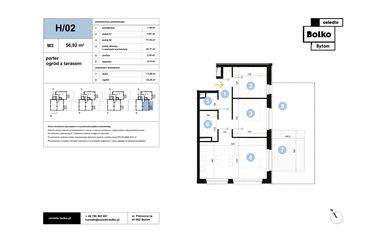 Rzut - Mieszkanie na sprzedaż 3 pokoje o powierzchni 56,92 m² - numer H/02 w Osiedle Bolko etap II