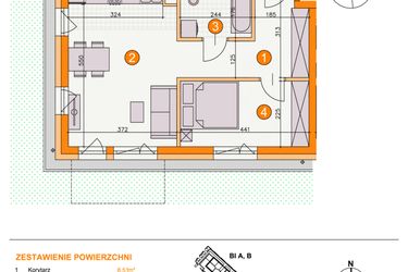 Rzut - Mieszkanie na sprzedaż 2 pokoje o powierzchni 42,07 m² - numer BIII/A3 w Osiedle Bocianie Gniazdo 2