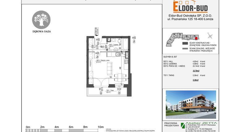 Rzut - Mieszkanie na sprzedaż 1 pokój o powierzchni 33,78 m² - numer K6 B57 w Dębowa Oaza