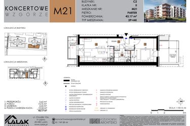 Rzut - Mieszkanie na sprzedaż 2 pokoje o powierzchni 43,17 m² - numer C2_M21/P w Koncertowe Wzgórze etap II