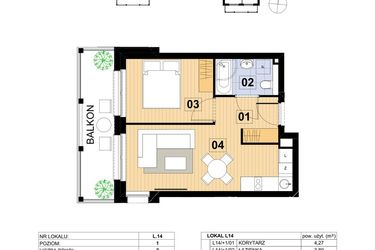 Rzut - Mieszkanie na sprzedaż 2 pokoje o powierzchni 35,02 m² - numer L14 w Green Park Resort III