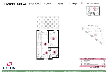 Rzut - Mieszkanie na sprzedaż 2 pokoje o powierzchni 41,21 m² - numer A-0-03 w Nowe Miasto