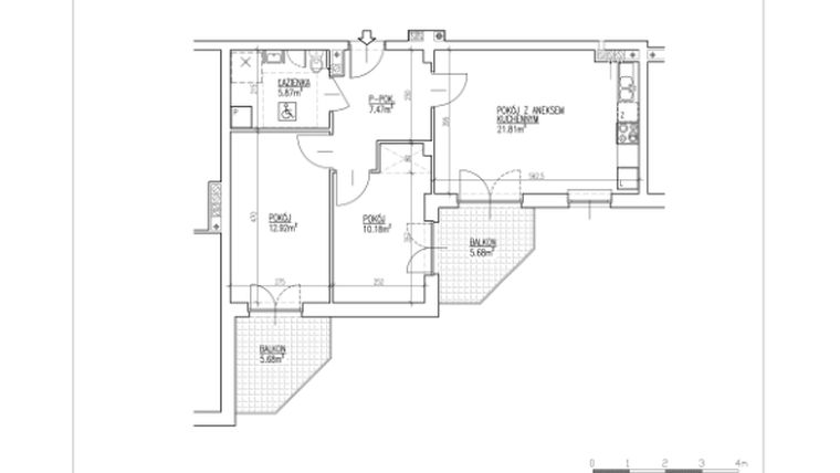 Rzut - Mieszkanie na sprzedaż 3 pokoje o powierzchni 58,25 m² - numer 3 w Północna 26
