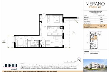 Rzut - Mieszkanie na sprzedaż 3 pokoje o powierzchni 71,14 m² - numer B1.A2 w Merano Park II