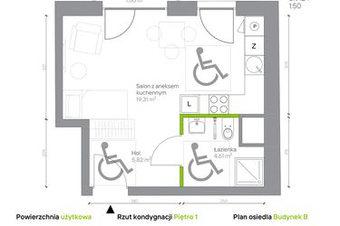 Rzut - Mieszkanie na sprzedaż 1 pokój o powierzchni 29,74 m² - numer B.1.4 w Jesionowa Vita