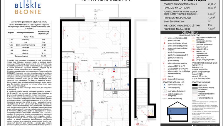 Rzut - Mieszkanie na sprzedaż 3 pokoje o powierzchni 55,53 m² - numer A2-2 w Bliskie Błonie