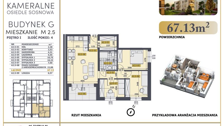 Rzut - Mieszkanie na sprzedaż 4 pokoje o powierzchni 66,5 m² - numer M2.5 w Osiedle Sosnowa G