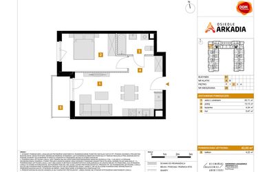 Rzut - Mieszkanie na sprzedaż 2 pokoje o powierzchni 43,05 m² - numer B1.29 w Osiedle Arkadia etap 2