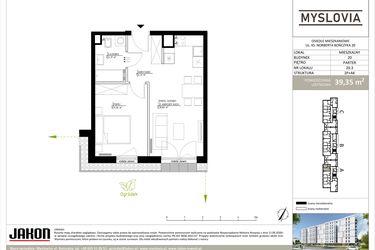 Rzut - Mieszkanie na sprzedaż 2 pokoje o powierzchni 39,35 m² - numer M.LM.20.3 w Myslovia