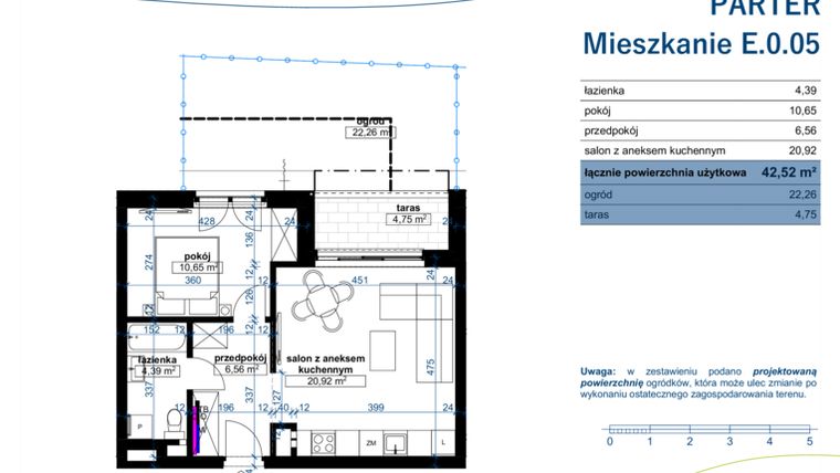 Rzut - Mieszkanie na sprzedaż 2 pokoje o powierzchni 42,52 m² - numer E.0.05 w Wzgórze Poetów 2