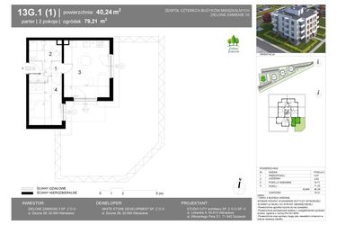 Rzut - Mieszkanie na sprzedaż 2 pokoje o powierzchni 40,24 m² - numer 13G.1 w Zielone Zamienie X