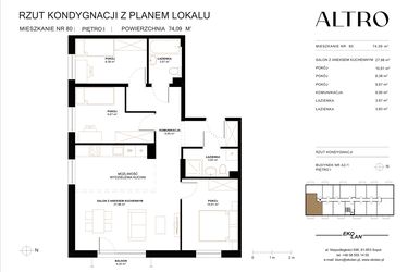 Rzut - Mieszkanie na sprzedaż 4 pokoje o powierzchni 74,09 m² - numer A2.1.80 w Altro A2/1