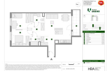 Rzut - Mieszkanie na sprzedaż 3 pokoje o powierzchni 70,8 m² - numer 1.3.C.59 w Osiedle Urbino
