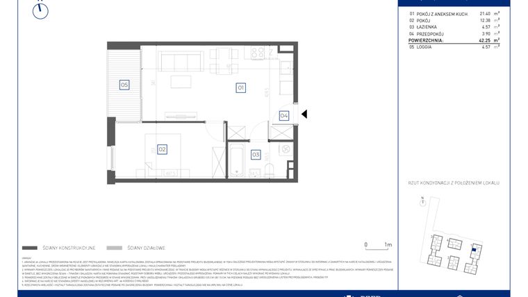 Rzut - Mieszkanie na sprzedaż 2 pokoje o powierzchni 42,25 m² - numer 1.1.6 w Atria Nowe Żerniki
