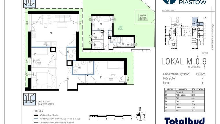 Rzut - Mieszkanie na sprzedaż 4 pokoje o powierzchni 61,06 m² - numer M.0.9 w Viva Piastów