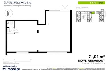 Rzut - Lokal użytkowy na sprzedaż 1 pokój o powierzchni 71,91 m² - numer LU.005 w Nowe Winogrady