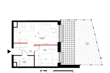 Rzut - Mieszkanie na sprzedaż 2 pokoje o powierzchni 43,95 m² - numer G.-1.2 w INSPIRE ETAP V – bud. F, G