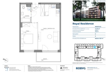 Rzut - Mieszkanie na sprzedaż 2 pokoje o powierzchni 44,25 m² - numer RR/5/F/4/2 w Royal Residence 5