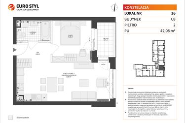 Rzut - Mieszkanie na sprzedaż 2 pokoje o powierzchni 42,08 m² - numer C8.36 w Konstelacja etap IV