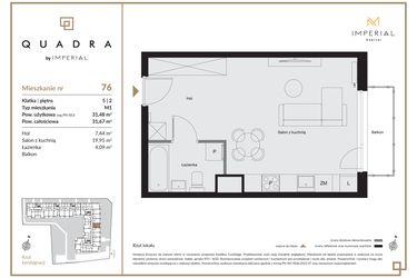 Rzut - Mieszkanie na sprzedaż 1 pokój o powierzchni 31,48 m² - numer 76 w QUADRA