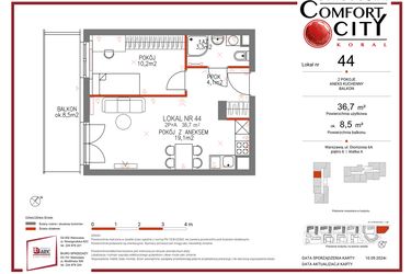 Rzut - Mieszkanie na sprzedaż 2 pokoje o powierzchni 36,7 m² - numer 44 w Comfort City Koral