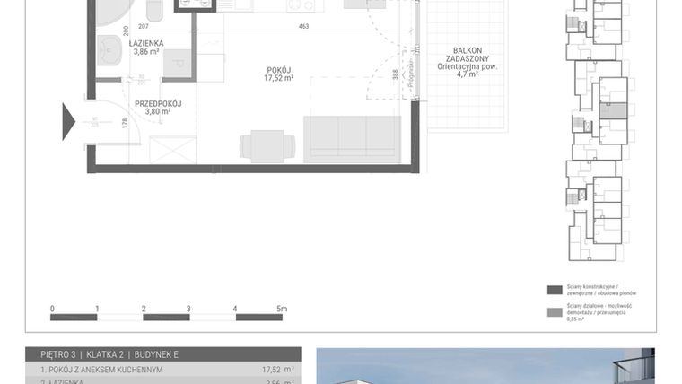 Rzut - Mieszkanie na sprzedaż 1 pokój o powierzchni 25,18 m² - numer 38 w Monsa bud. E