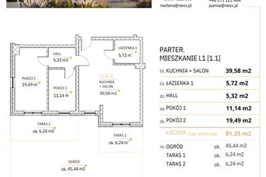 Rzut - Mieszkanie na sprzedaż 3 pokoje o powierzchni 81,25 m² - numer L1-1.1 w Zimowa Apartamenty