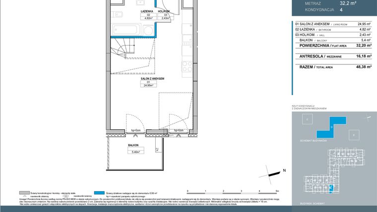 Rzut - Mieszkanie na sprzedaż 2 pokoje o powierzchni 48,38 m² - numer D1.4.03 w Nordic Bemowo - etap IV