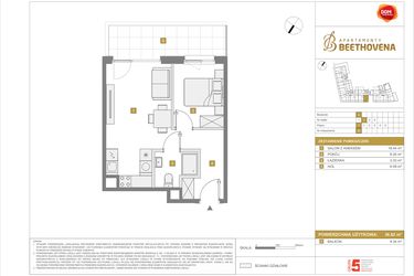 Rzut - Mieszkanie na sprzedaż 2 pokoje o powierzchni 36,62 m² - numer A28 w Apartamenty Beethovena